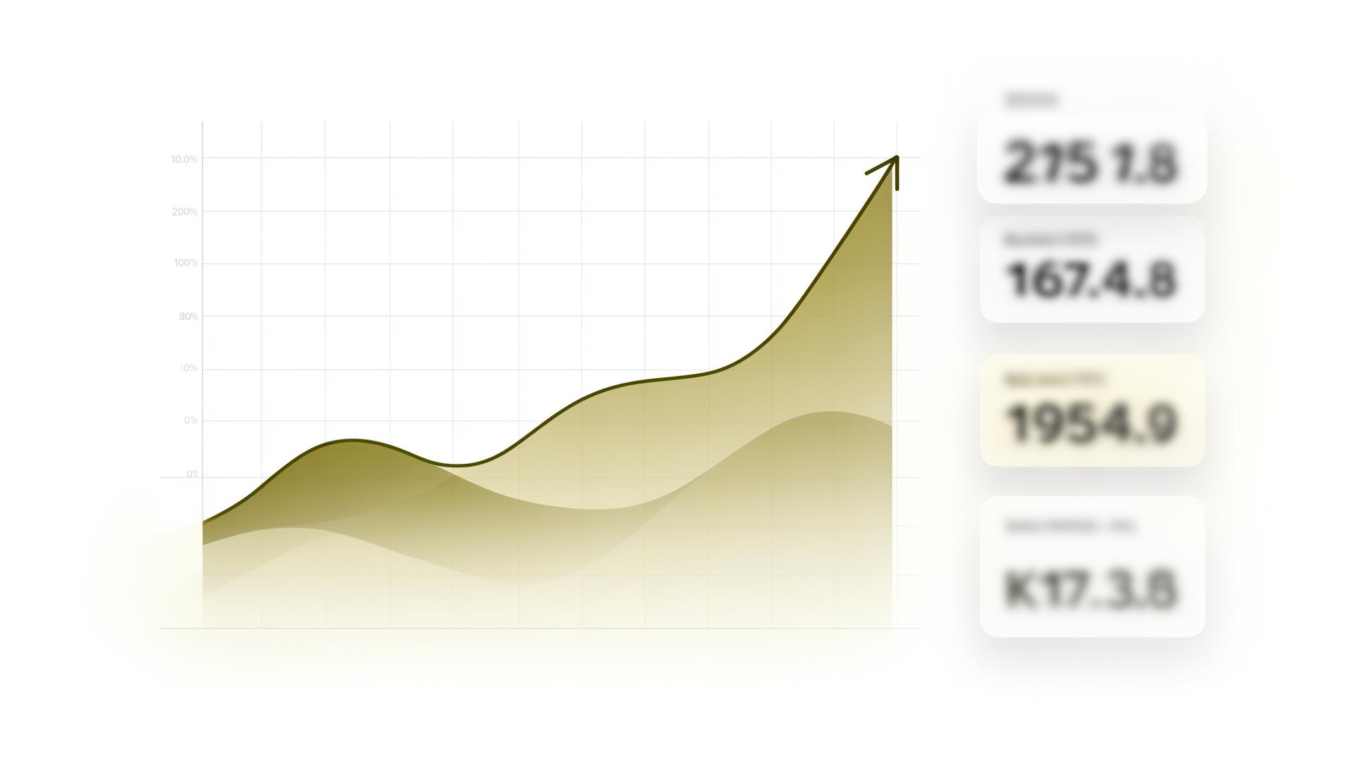 Connected financial systems dashboard with rising trendline